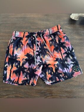 Maui and Sons Orange & Black Palm-Print Swim Shorts
